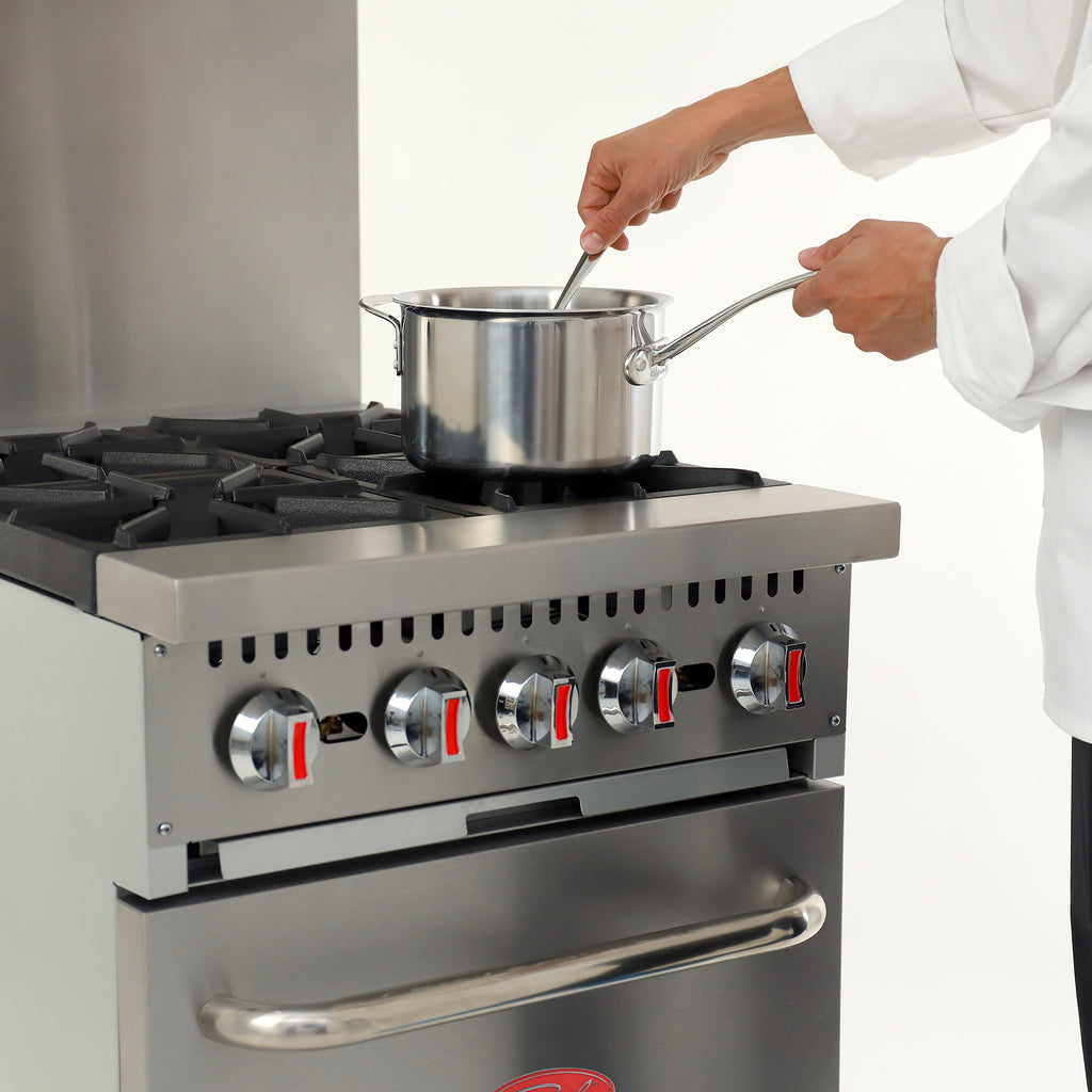General Foodservice Gas Range with Oven, 4 Burners, 120,000 BTU, 24", in Stainless Steel GR4-24