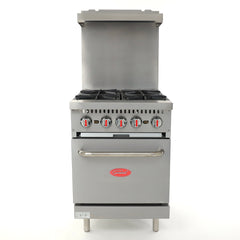 General Foodservice Gas Range with Oven, 4 Burners, 120,000 BTU, 24", in Stainless Steel GR4-24
