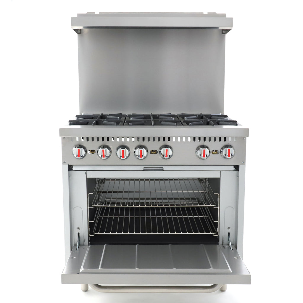 General Foodservice Gas Range with Oven, 6 Burners, 180,000 BTU, 36", in Stainless Steel GR6-36