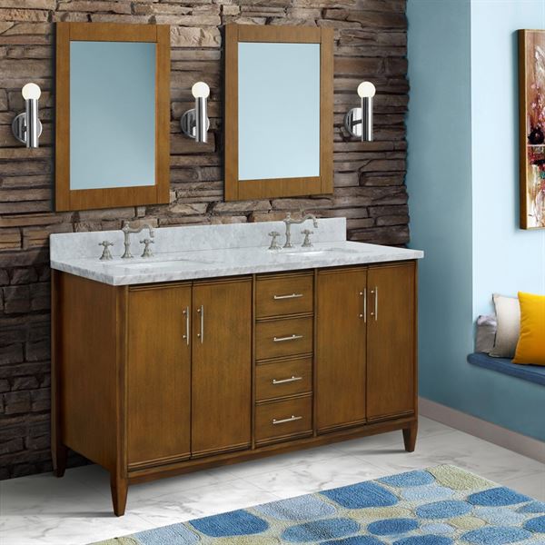 Bellaterra MCM 61 in. Double Sink Vanity in Walnut Finish with Countertop and Sink 400901-61D-WA-BGO