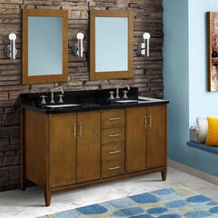 Bellaterra MCM 61 in. Double Sink Vanity in Walnut Finish with Countertop and Sink 400901-61D-WA-BGO