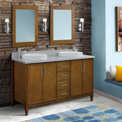 Bellaterra MCM 61 in. Double Sink Vanity in Walnut Finish with Countertop and Sink 400901-61D-WA-BGO
