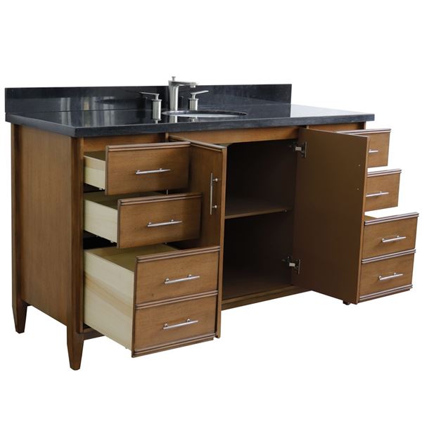 Bellaterra MCM 61 in. Single Sink Vanity in Walnut Finish with Black Galaxy Granite and Sink 400901-61S-WA-BGR