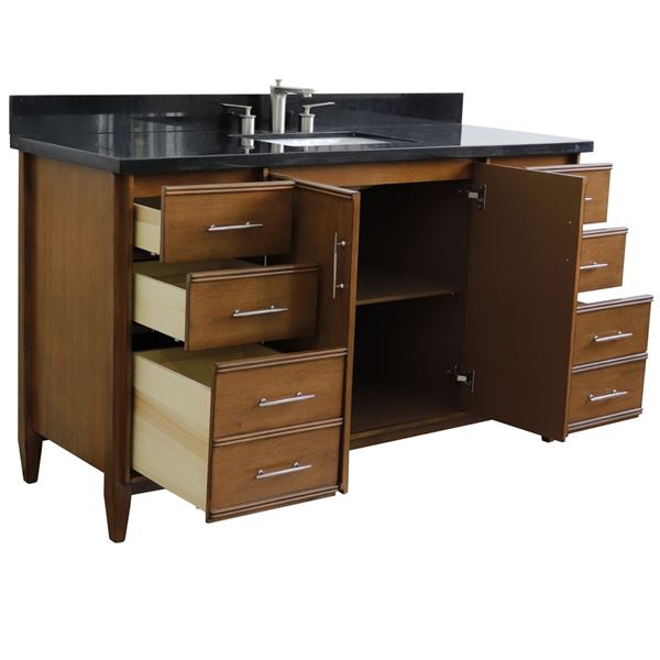 Bellaterra MCM 61 in. Single Sink Vanity in Walnut Finish with Black Galaxy Granite and Sink 400901-61S-WA-BGR