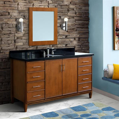 Bellaterra MCM 61 in. Single Sink Vanity in Walnut Finish with Black Galaxy Granite and Sink 400901-61S-WA-BGR