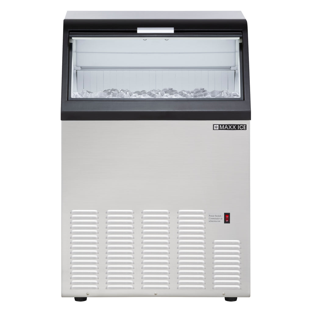 Maxx Ice Self-Contained Ice Machine, 110 lbs with 35 lb Built-in Ice Storage Bin, in Stainless Steel with Black Trim MIM100