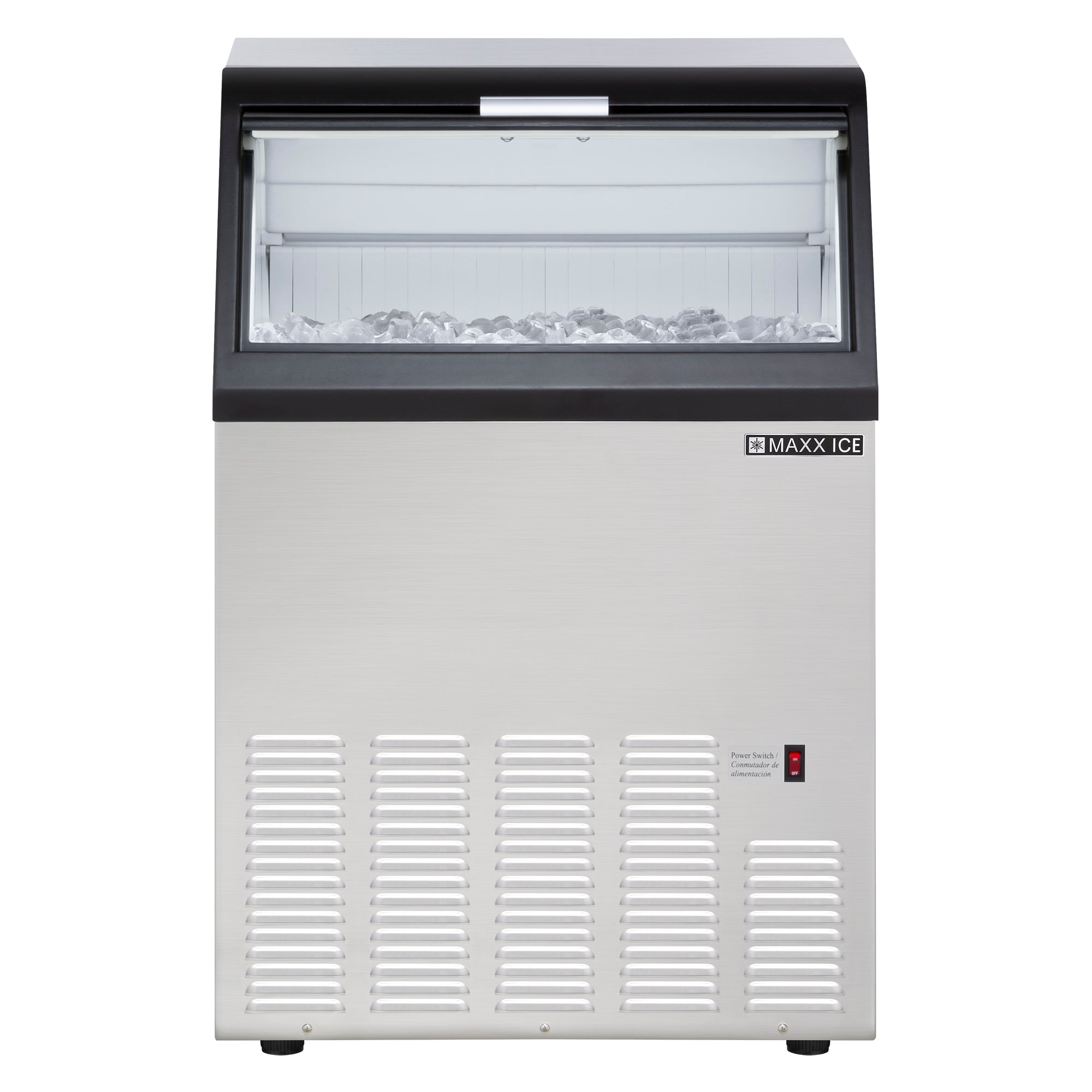 Maxx Ice Self-Contained Ice Machine, 110 lbs with 35 lb Built-in Ice Storage Bin, in Stainless Steel with Black Trim MIM100