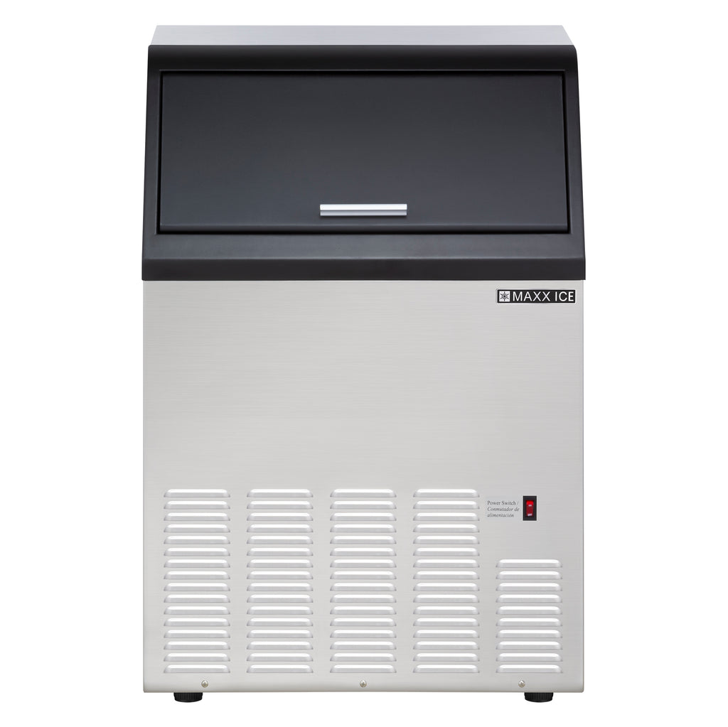 Maxx Ice Self-Contained Ice Machine, 110 lbs with 35 lb Built-in Ice Storage Bin, in Stainless Steel with Black Trim MIM100