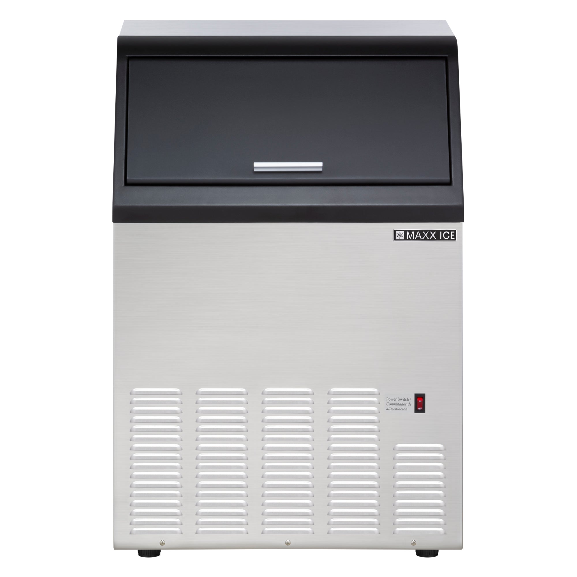 Maxx Ice Self-Contained Ice Machine, 110 lbs with 35 lb Built-in Ice Storage Bin, in Stainless Steel with Black Trim MIM100