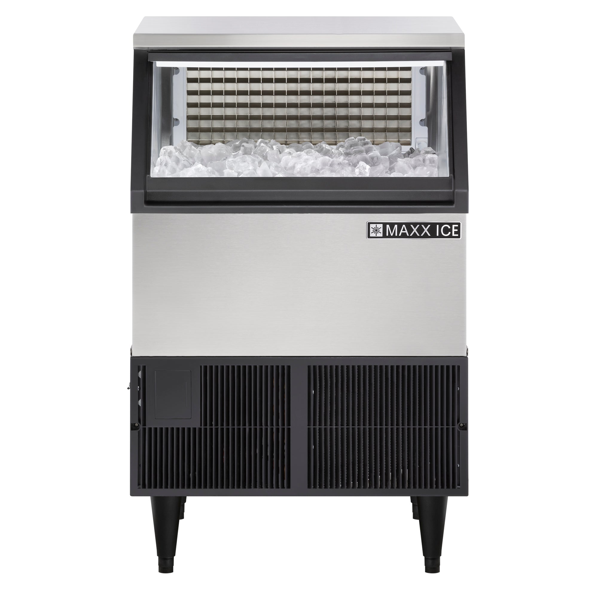 Maxx Ice Self-Contained Ice Machine, 260 lbs, Full Dice Ice Cubes, with 75 lb Built-in Ice Storage Bin, in Stainless Steel with Black Trim MIM250