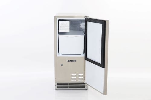 Maxx Ice Shallow Depth Outdoor Built-In Undercounter Ice Maker, 15", 25 lbs, Crescent Ice Cubes, 22 lb Ice Storage Bin, in Stainless Steel MIM25CO