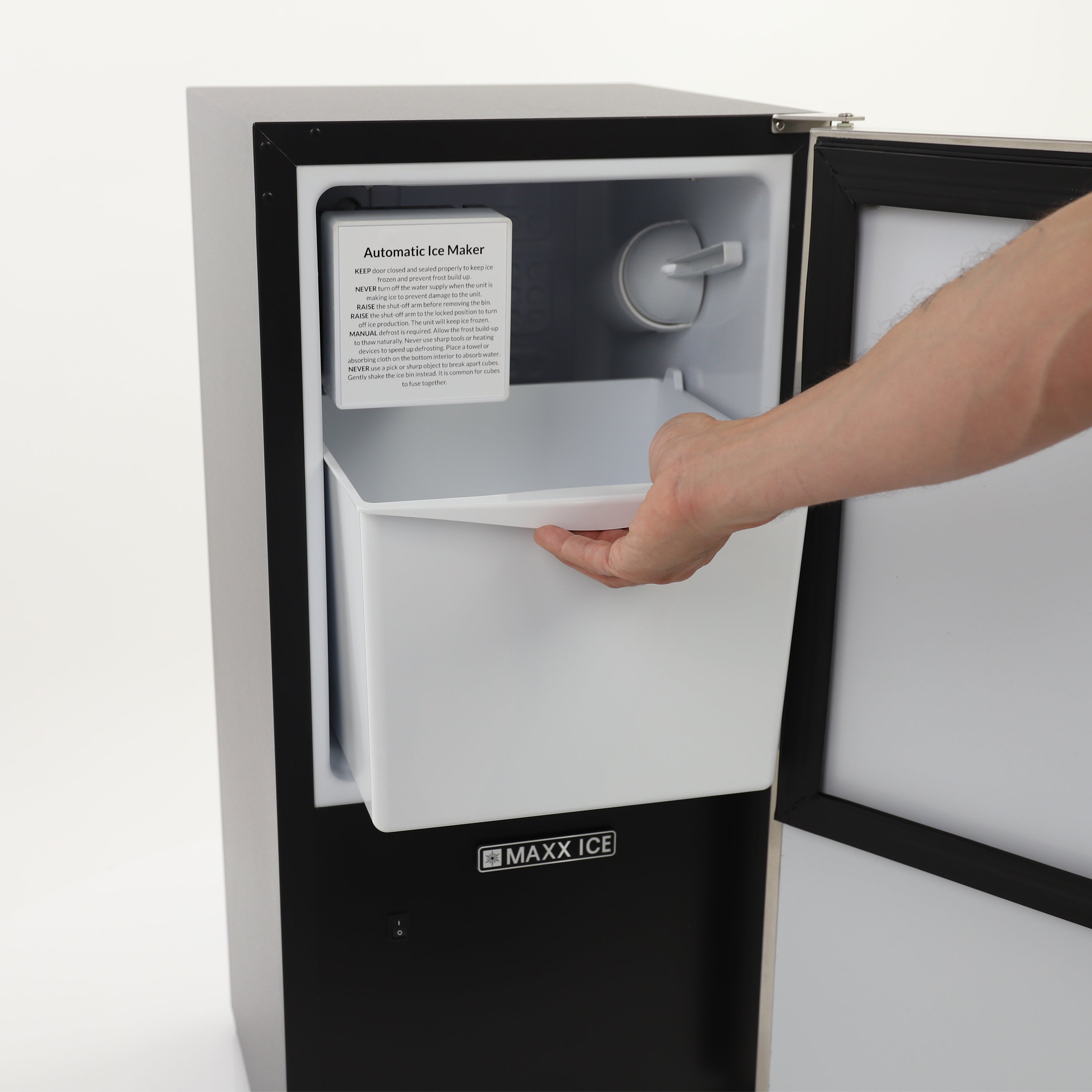 Maxx Ice Shallow Depth Indoor Built-In Undercounter Ice Maker, 15", 25 lbs, Crescent Ice Cubes, 22 lb Ice Storage Bin, in Stainless Steel MIM25C