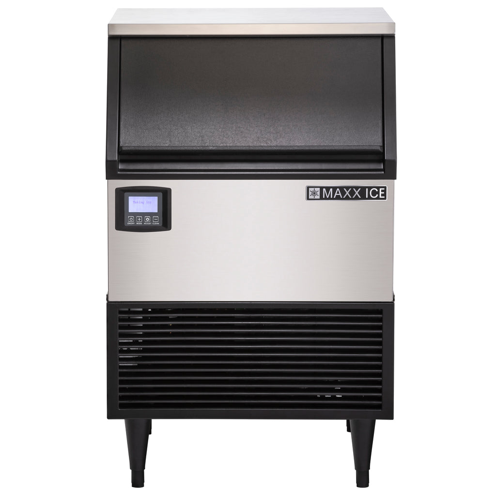 Maxx Ice Intelligent Series Self-Contained Ice Machine, 260 lbs, Full Dice Ice Cubes, with 75 lb Built-in Ice Storage Bin, in Stainless Steel with Black Trim MIM260N