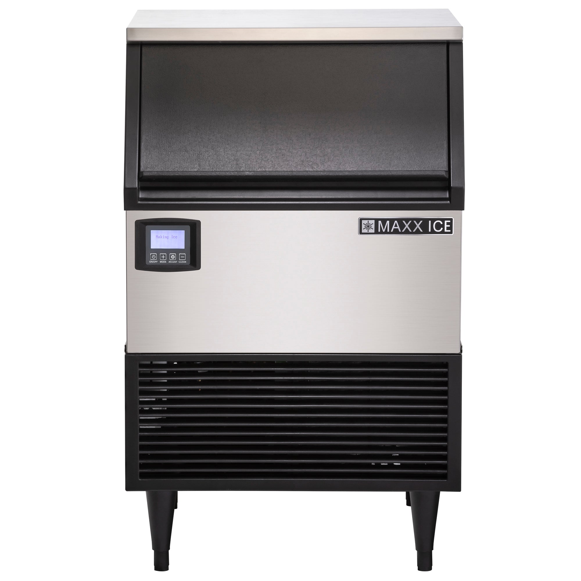 Maxx Ice Intelligent Series Self-Contained Ice Machine, 260 lbs, Full Dice Ice Cubes, with 75 lb Built-in Ice Storage Bin, in Stainless Steel with Black Trim MIM260N