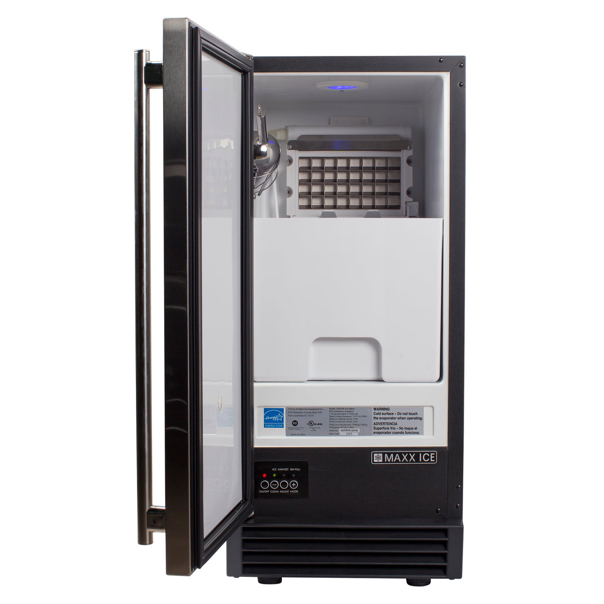 Maxx Ice Premium Indoor Self-Contained Ice Machine, 15"W, 65 lbs, Full Dice Ice Cubes, Energy Star Listed, in Stainless Steel MIM50P