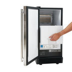 Maxx Ice Self-Contained Indoor Ice Machine, 15"W, 60 lbs, Full Dice Ice Cubes, Energy Star Listed, in Black with Stainless Steel Door MIM50