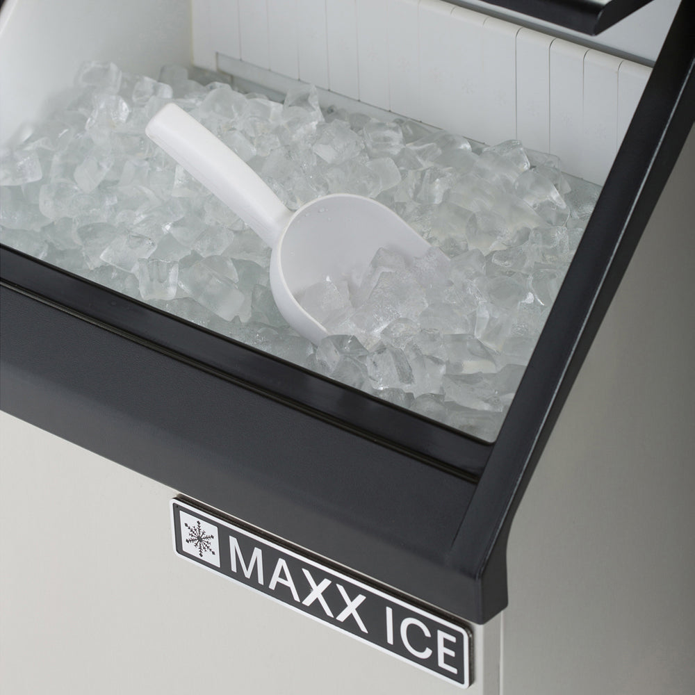 Maxx Ice Self-Contained Ice Machine, 75 lbs, Bullet Ice Cubes, with 25 lb Built-in Ice Storage Bin, in Stainless Steel with Black Trim in Stainless Steel MIM75