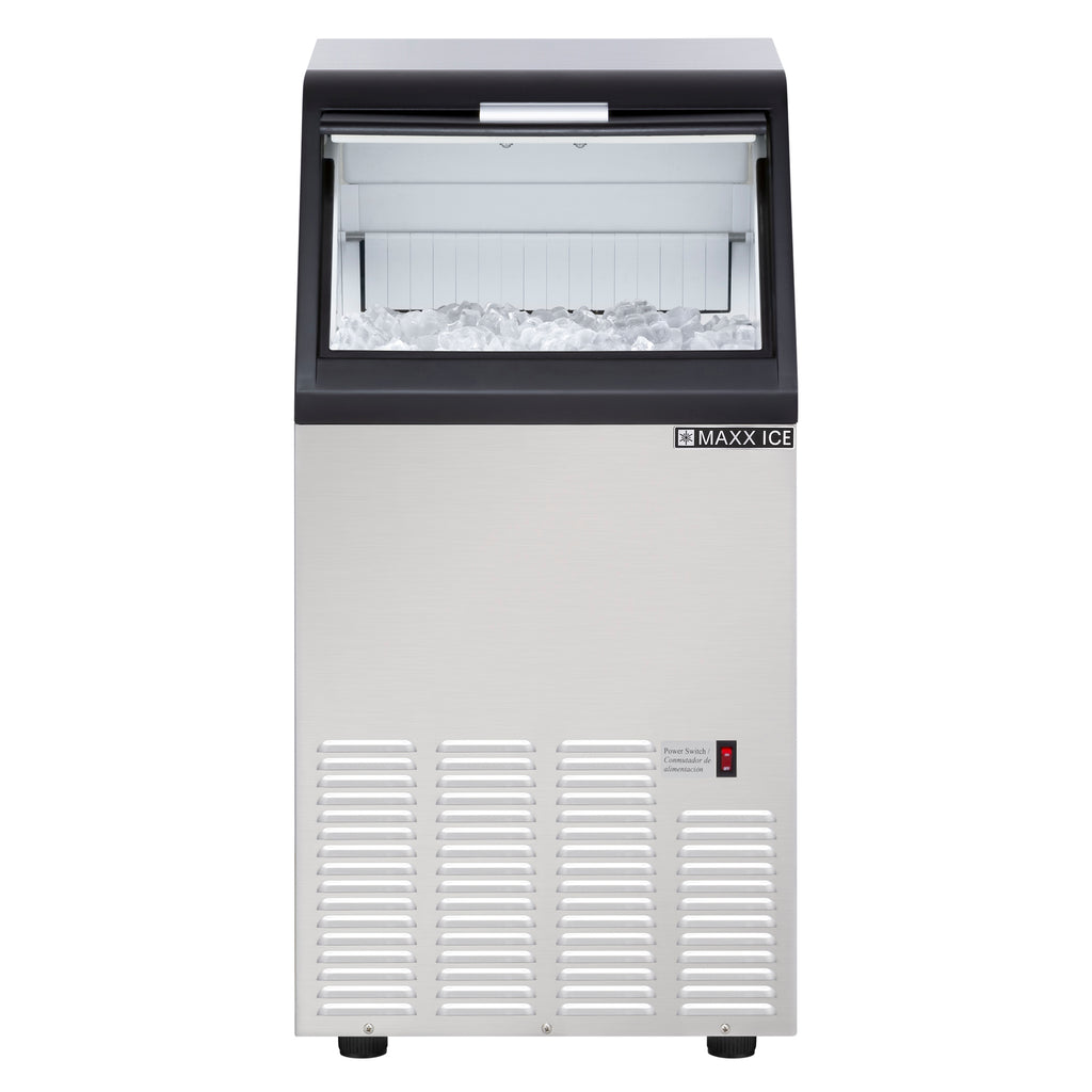 Maxx Ice Self-Contained Ice Machine, 75 lbs, Bullet Ice Cubes, with 25 lb Built-in Ice Storage Bin, in Stainless Steel with Black Trim in Stainless Steel MIM75