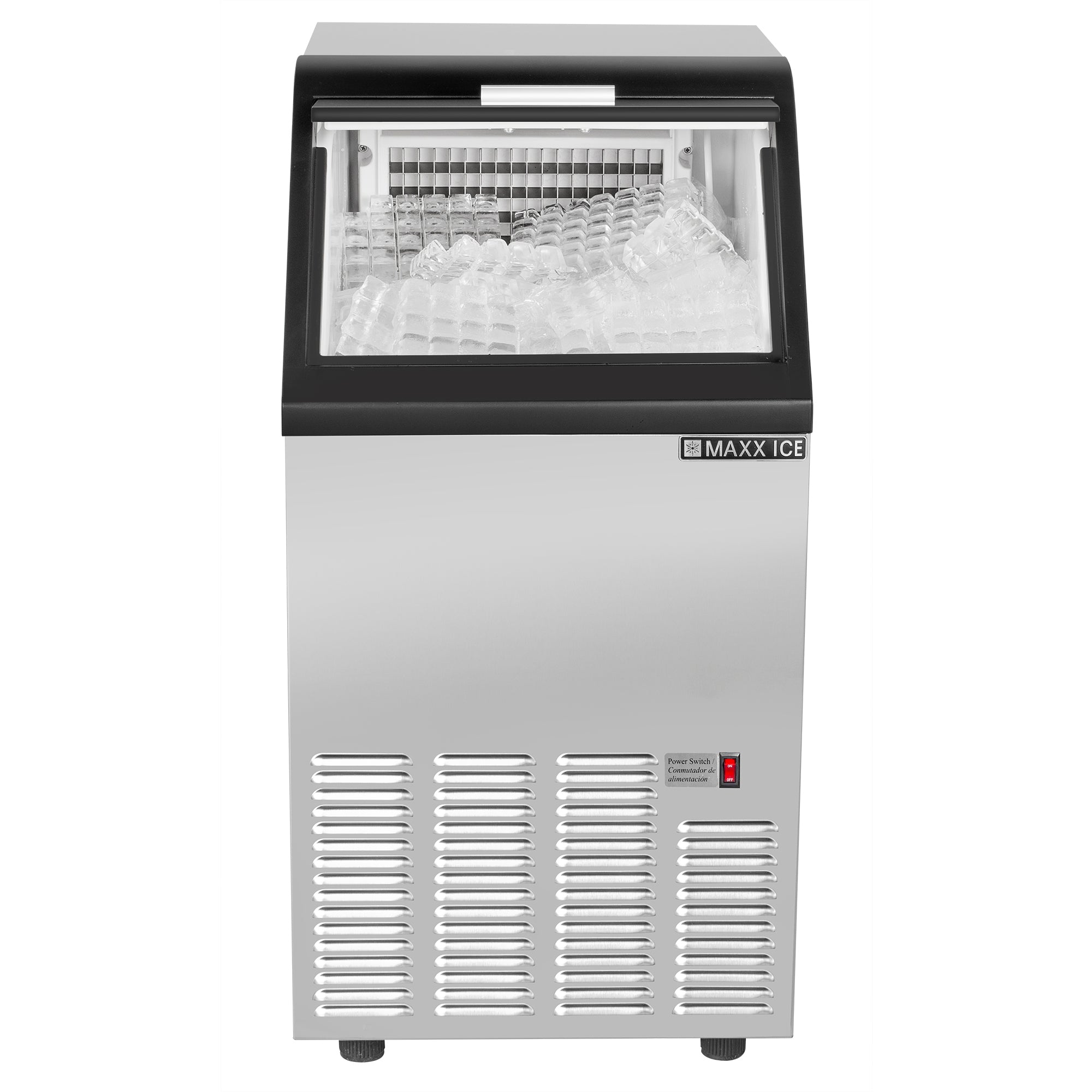 Maxx Ice Self-Contained Ice Machine, 88 lbs, Half Dice Ice Cubes, with 25 lb Built-in Ice Storage Bin, in Stainless Steel with Black Trim MIM85H