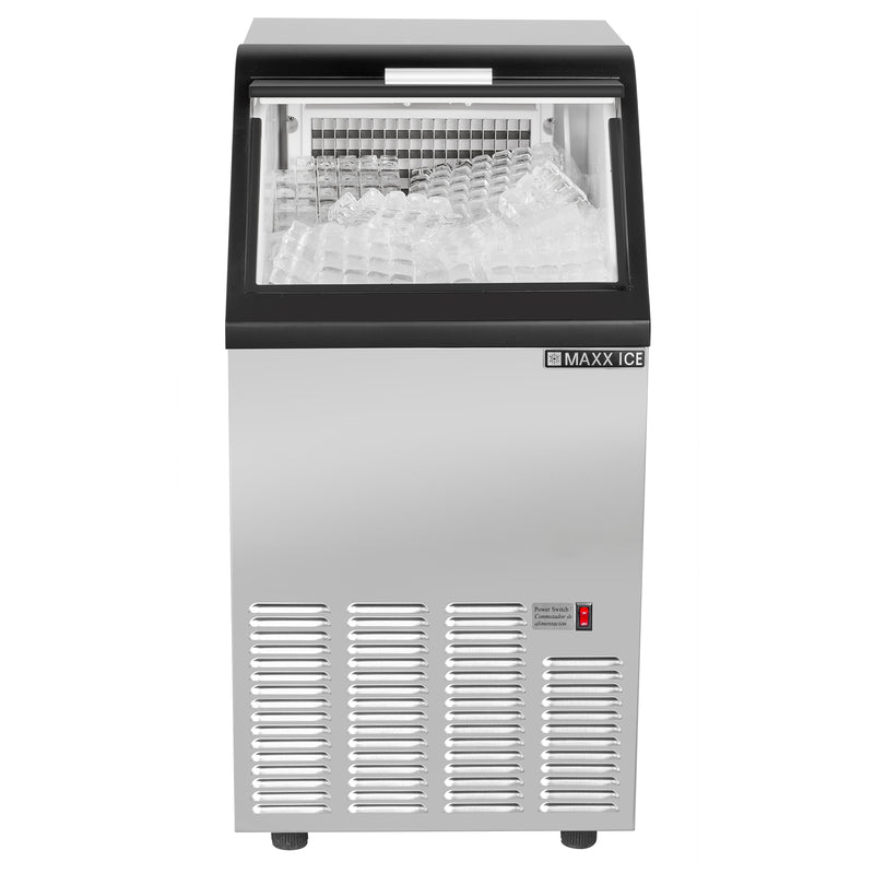 Maxx Ice Self-Contained Ice Machine, 88 lbs, Half Dice Ice Cubes, with 25 lb Built-in Ice Storage Bin, in Stainless Steel with Black Trim MIM85H