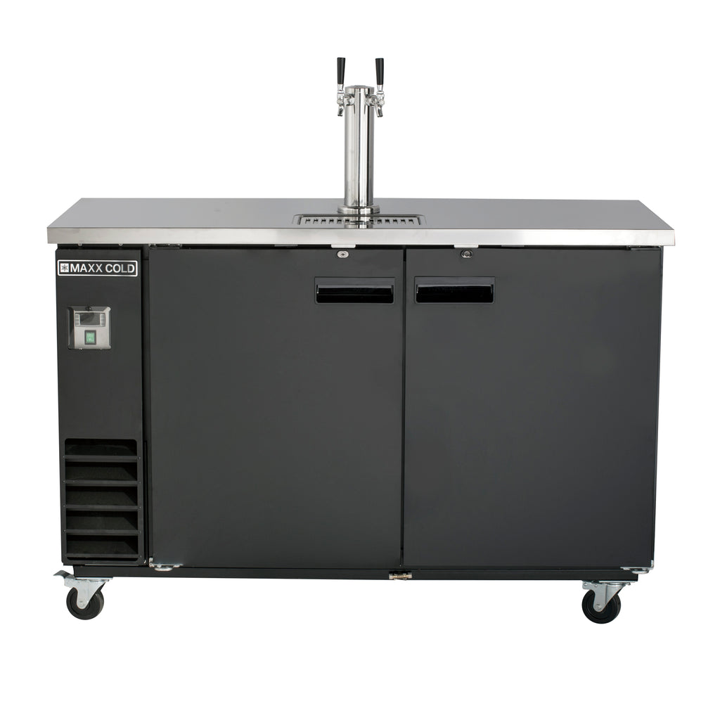 Maxx Cold Single Tower, 2 Tap Beer Dispenser, 2 Barrels/Kegs (402L), Black/Stainless Steel Top MXBD60-1BHC