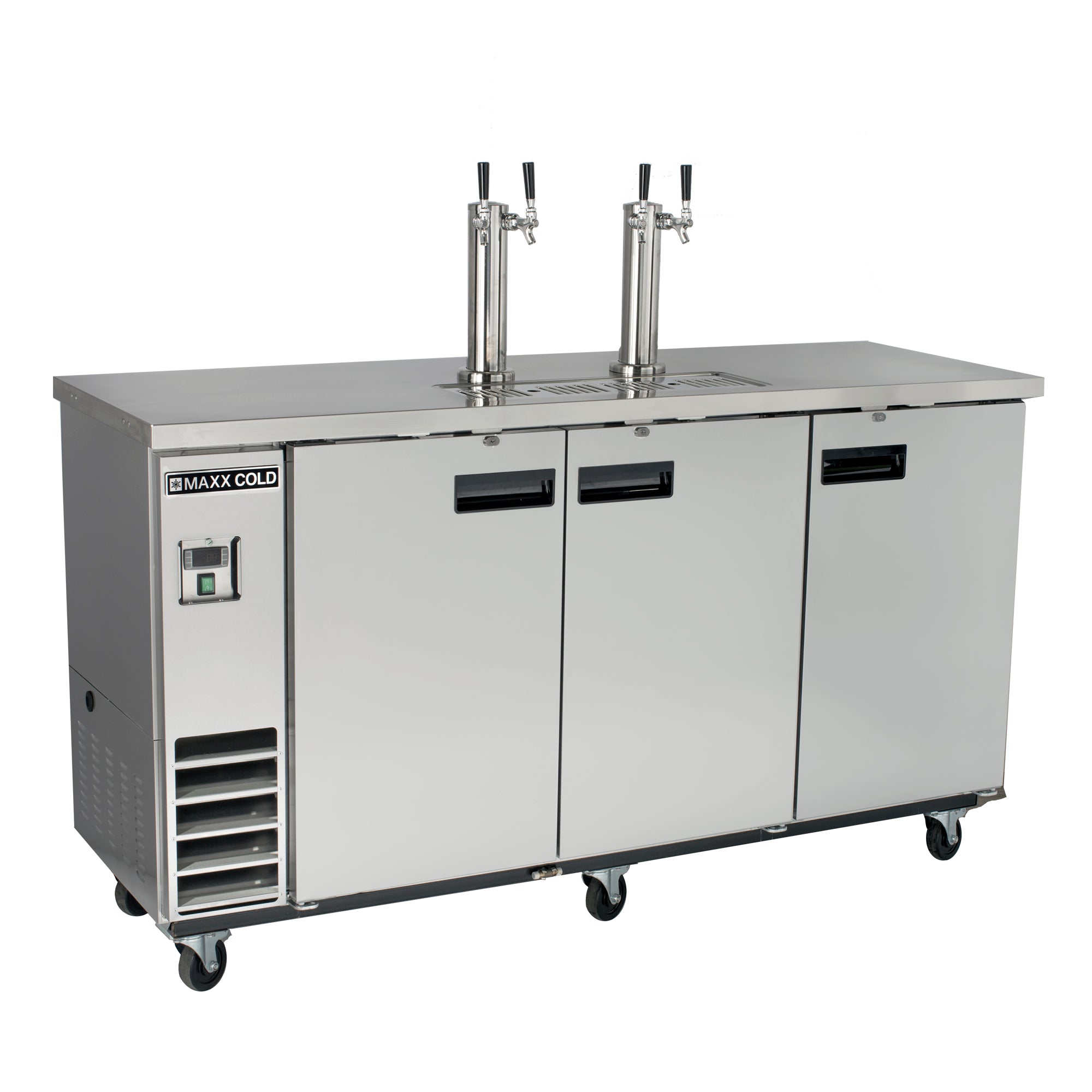 Maxx Cold Dual Tower, 2 Tap Beer Dispenser, 17.3 cu. ft., 3 Barrels/Kegs (490L) in Stainless Steel MXBD72-2SHC