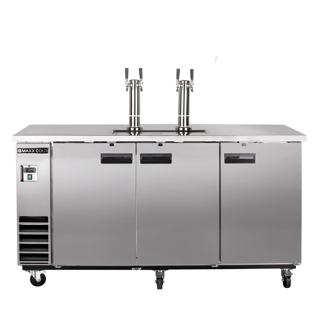 Maxx Cold Dual Tower, 2 Tap Beer Dispenser, 17.3 cu. ft., 3 Barrels/Kegs (490L) in Stainless Steel MXBD72-2SHC