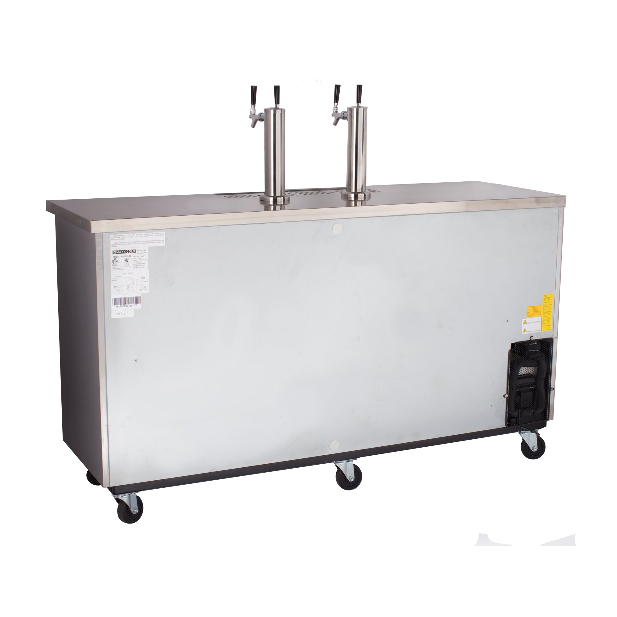 Maxx Cold Dual Tower, 2 Tap Beer Dispenser, 17.3 cu. ft., 3 Barrels/Kegs (490L) in Stainless Steel MXBD72-2SHC