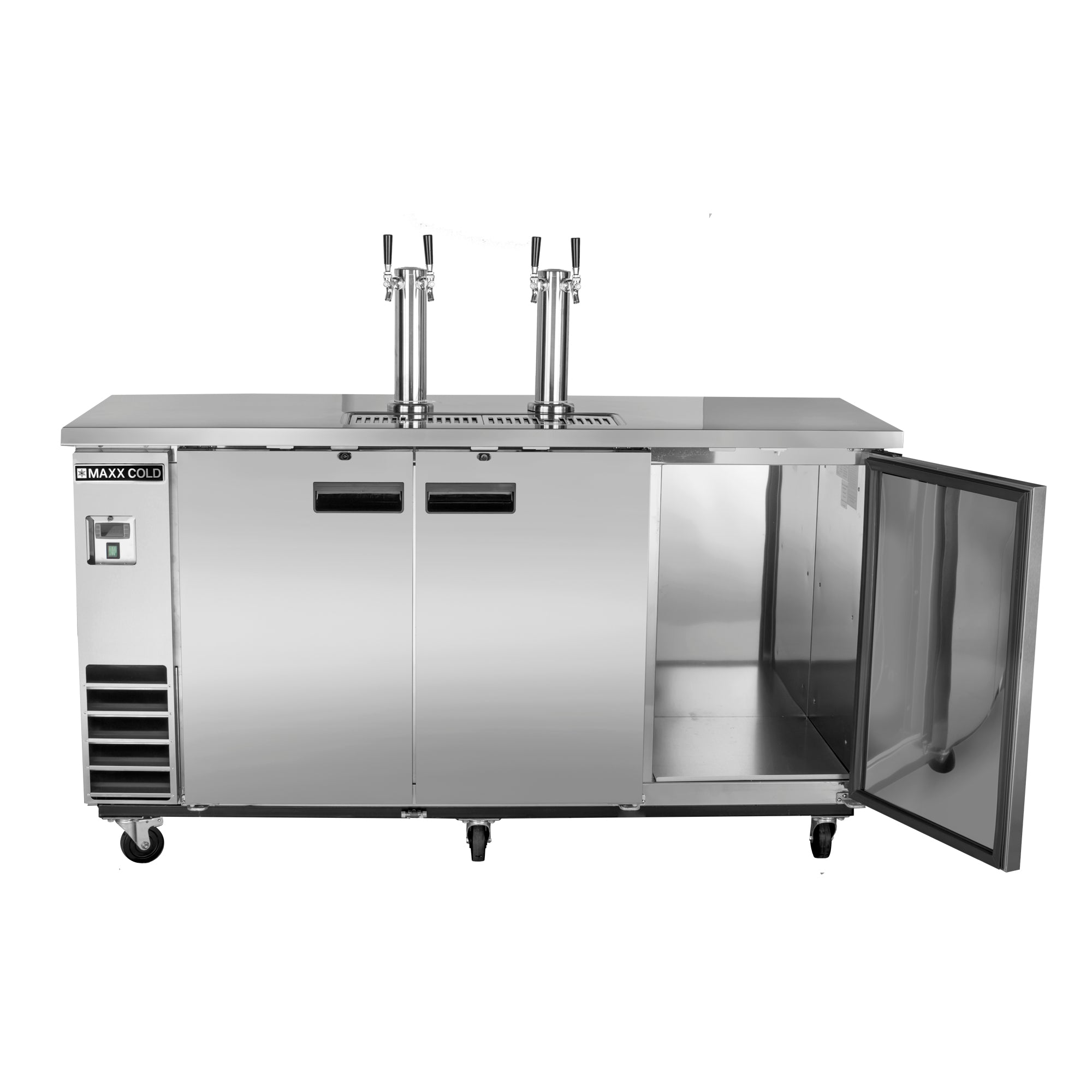 Maxx Cold Dual Tower, 2 Tap Beer Dispenser, 17.3 cu. ft., 3 Barrels/Kegs (490L) in Stainless Steel MXBD72-2SHC