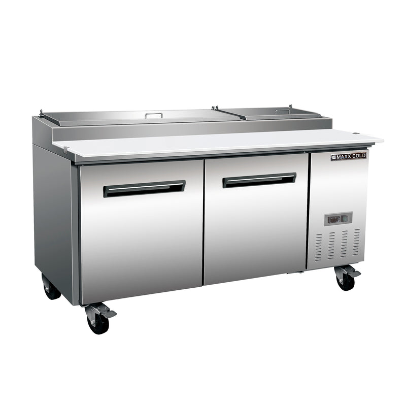 Maxx Cold Two-Door Refrigerated Pizza Prep Table, 22 cu. ft. Storage Capacity, in Stainless Steel MXCPP70HC