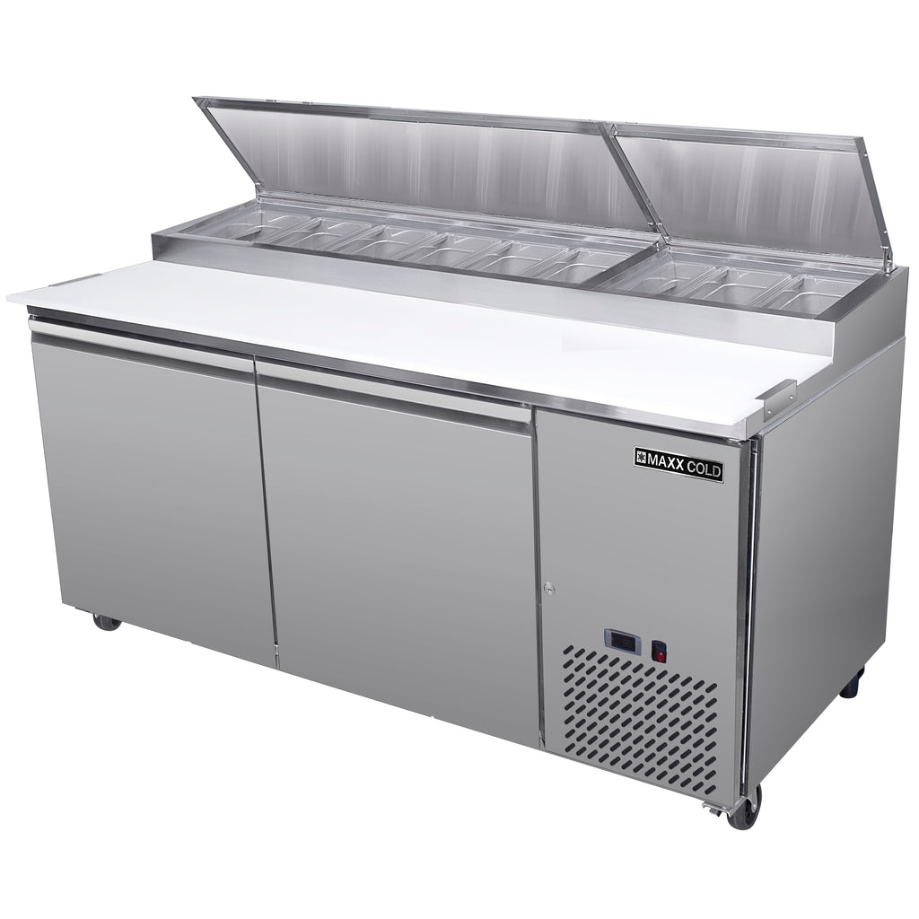Cold Pre Table Maxx Cold Two-Door Refrigerated Pizza Prep Table, 20.91 cu. ft. Storag ...