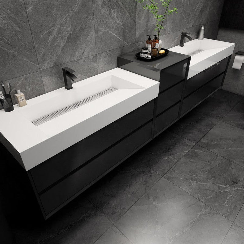 Moreno Bath MAX 104" Double Floating Bathroom Vanity with FLX16 Acrylic Sink & Small Side Cabinet MAX16-8420D