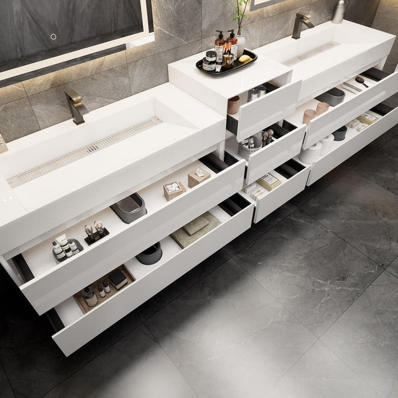 Moreno Bath MAX 104" Double Floating Bathroom Vanity with FLX16 Acrylic Sink & Small Side Cabinet MAX16-8420D