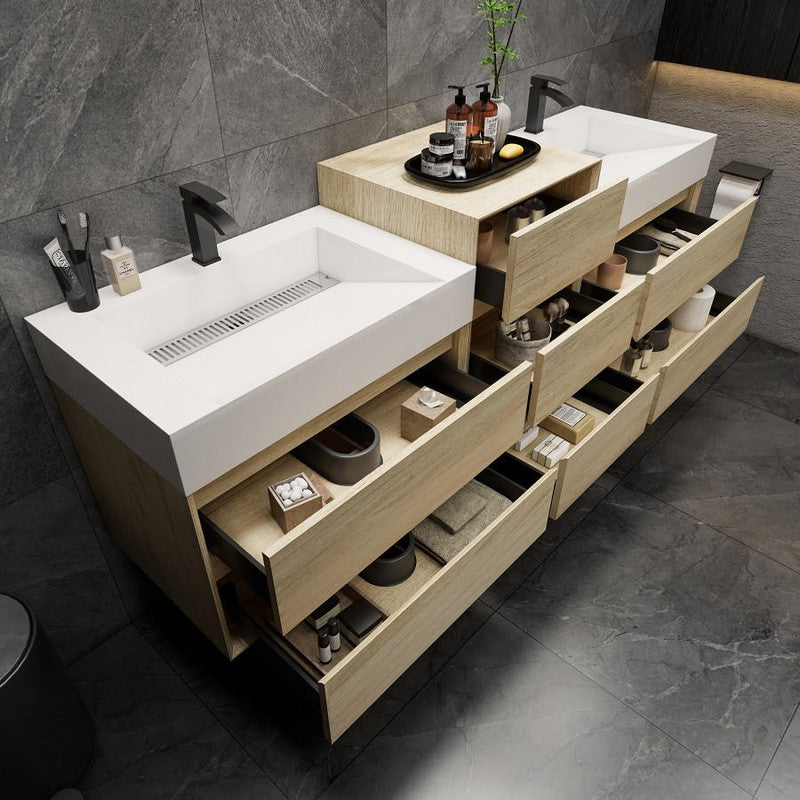 Moreno Bath MAX 92" Double Floating Bathroom Vanity with FLX16 Acrylic Sink W/Small Side Cabinet MAX16-7220D