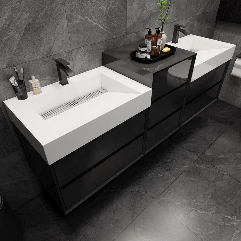 Moreno Bath MAX 92" Double Floating Bathroom Vanity with FLX16 Acrylic Sink W/Small Side Cabinet MAX16-7220D