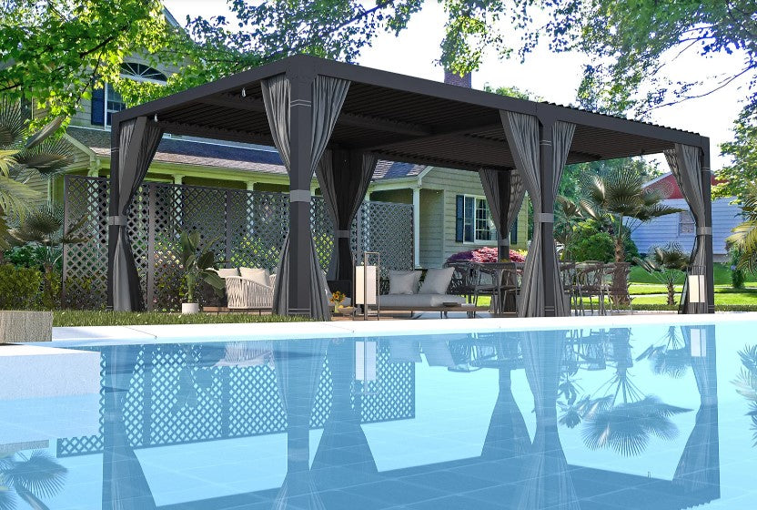 EROMMY 12x24 Adjustable Louvered Pergola with Waterproof Roof EY-WQG-205BK