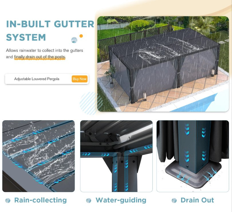 EROMMY 12x24 Adjustable Louvered Pergola with Waterproof Roof EY-WQG-205BK