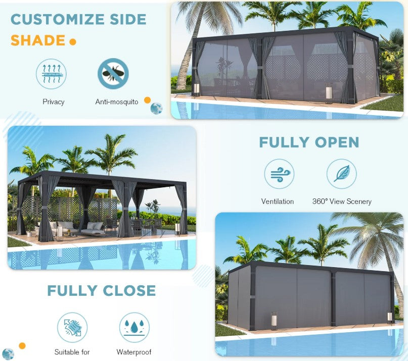 EROMMY 12x24 Adjustable Louvered Pergola with Waterproof Roof EY-WQG-205BK