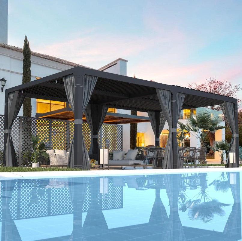 EROMMY 12x24 Adjustable Louvered Pergola with Waterproof Roof EY-WQG-205BK