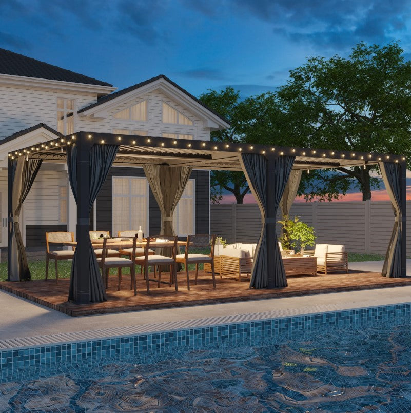 EROMMY 12x24 Adjustable Louvered Pergola with Waterproof Roof EY-WQG-205BK
