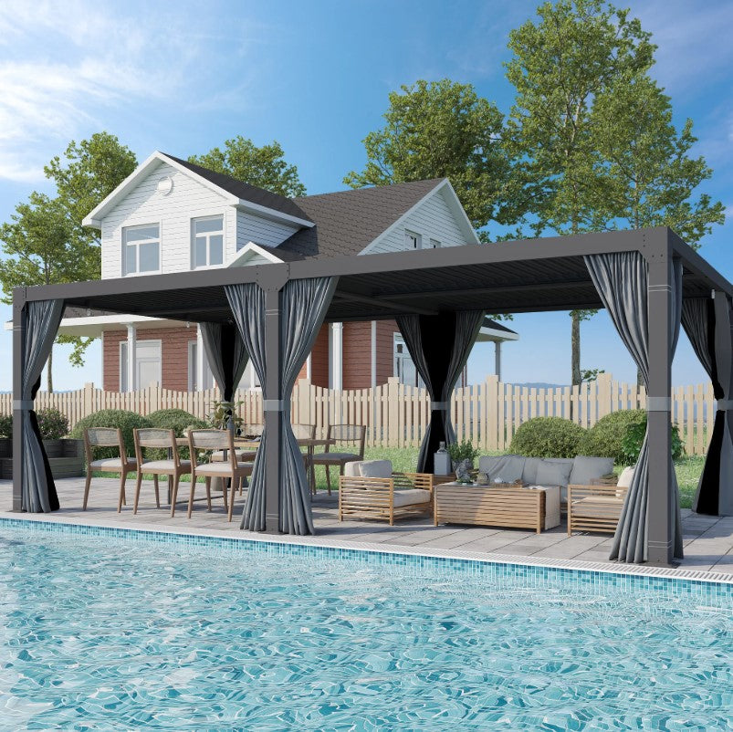 EROMMY 12x24 Adjustable Louvered Pergola with Waterproof Roof EY-WQG-205BK