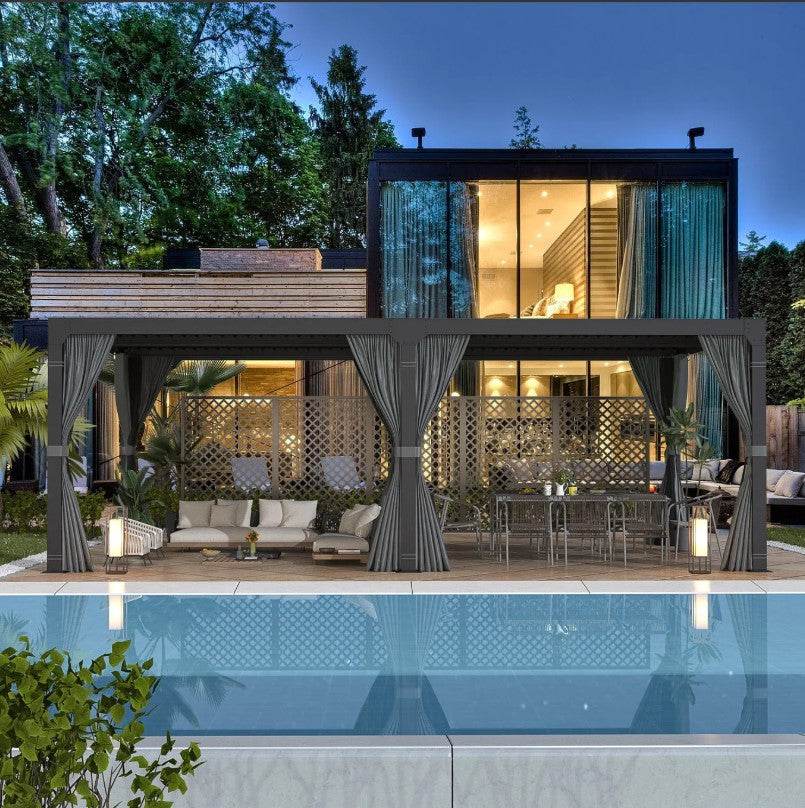 EROMMY 12x24 Adjustable Louvered Pergola with Waterproof Roof EY-WQG-205BK