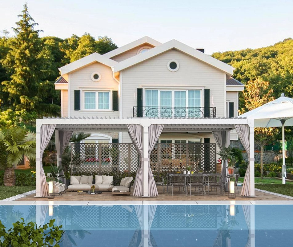 EROMMY 12x24 Adjustable Louvered Pergola with Waterproof Roof EY-WQG-205BK