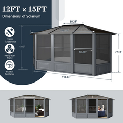 EROMMY 12X15 Solarium Room for 4 Season with Sliding Door – Grey SP-EY-US-BAAG009GY