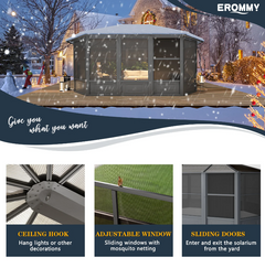 EROMMY 12X15 Solarium Room for 4 Season with Sliding Door – Grey SP-EY-US-BAAG009GY