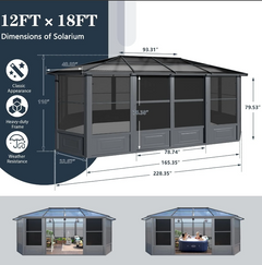 EROMMY 12X18 Solarium Room for 4 Season with Sliding Door – Grey SP-EY-US-BAAG010GY