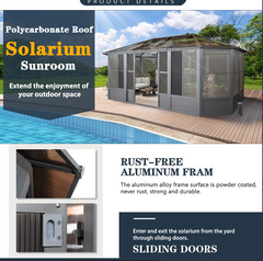 EROMMY 12X18 Solarium Room for 4 Season with Sliding Door – Grey SP-EY-US-BAAG010GY