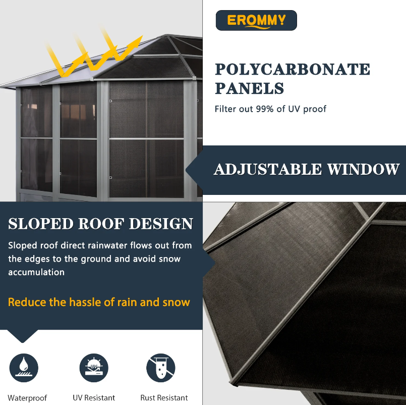 EROMMY 12X18 Solarium Room for 4 Season with Sliding Door – Grey SP-EY-US-BAAG010GY