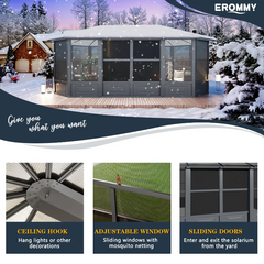 EROMMY 12X18 Solarium Room for 4 Season with Sliding Door – Grey SP-EY-US-BAAG010GY