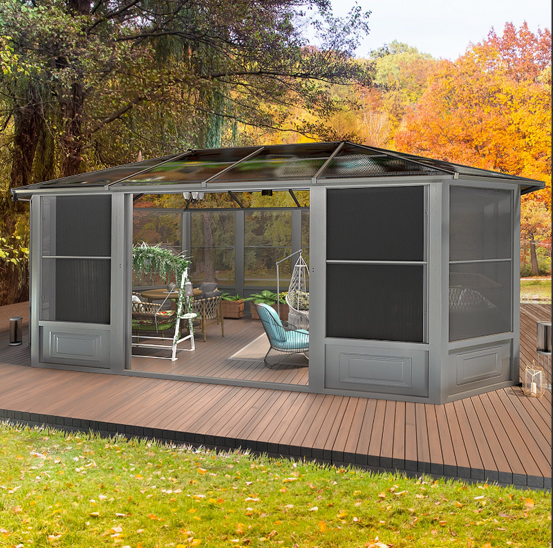 EROMMY 12X18 Solarium Room for 4 Season with Sliding Door – Grey SP-EY-US-BAAG010GY